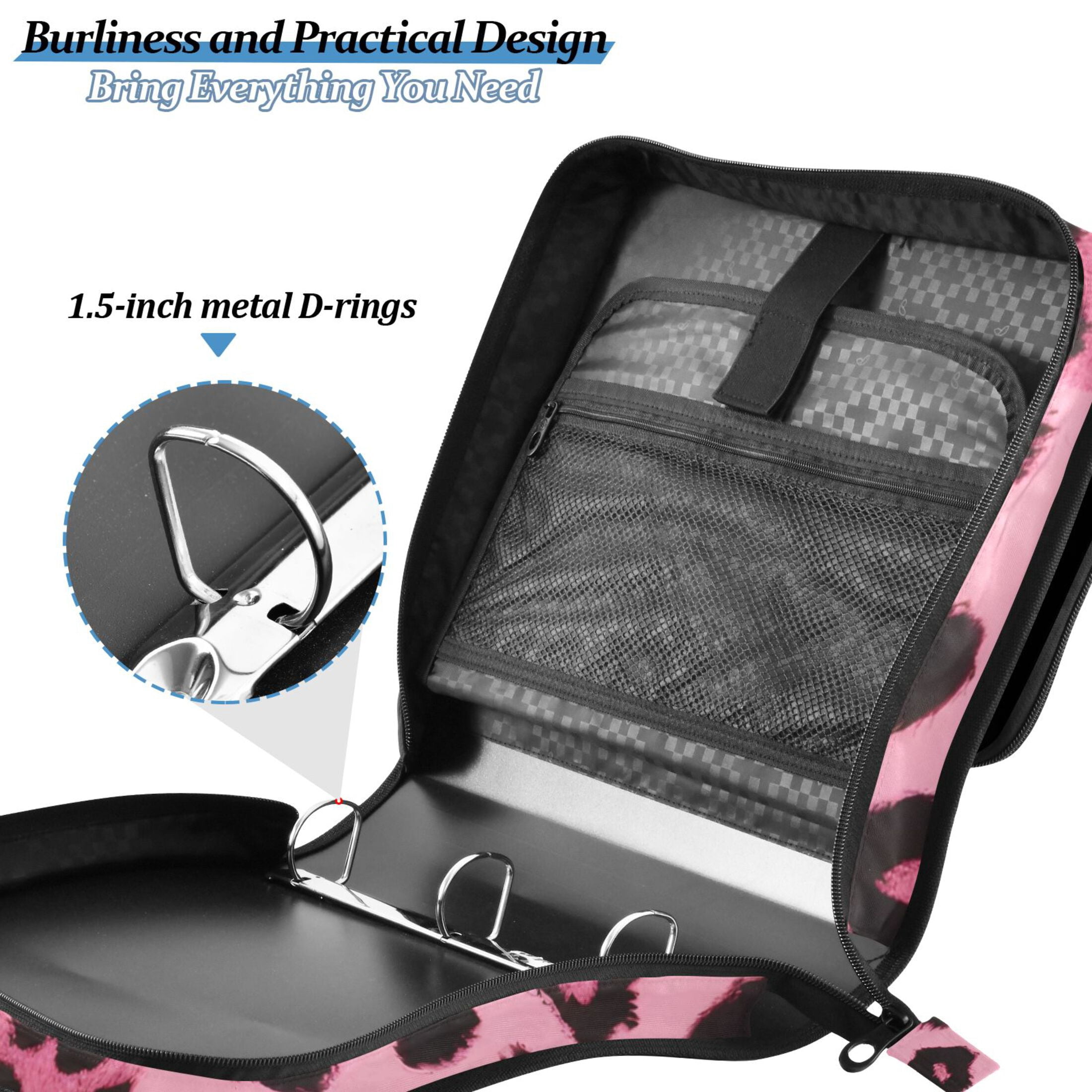 ALAZA Zipper Binder Pink Leopard 3 Ring Trapper Keeper File Folder Organizer Bag