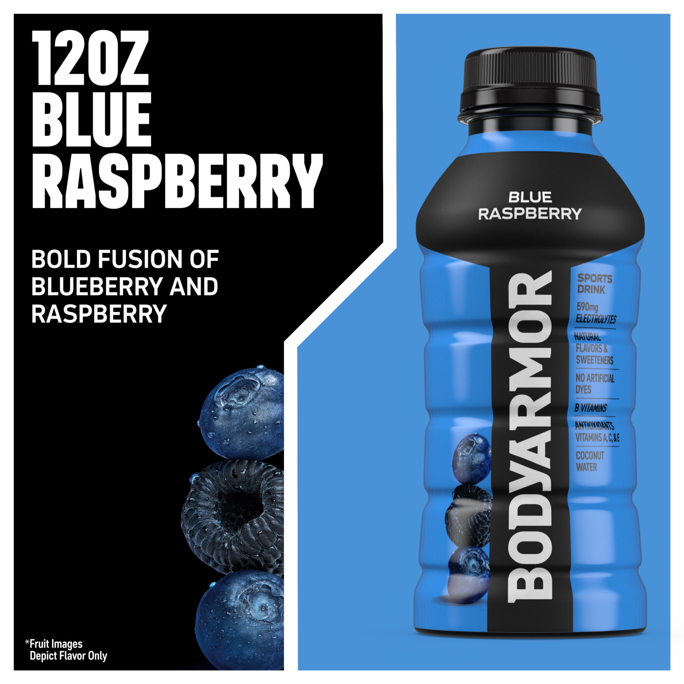 BODYARMOR Sports Drink Blue Raspberry, 12 fl oz, 18 Pack