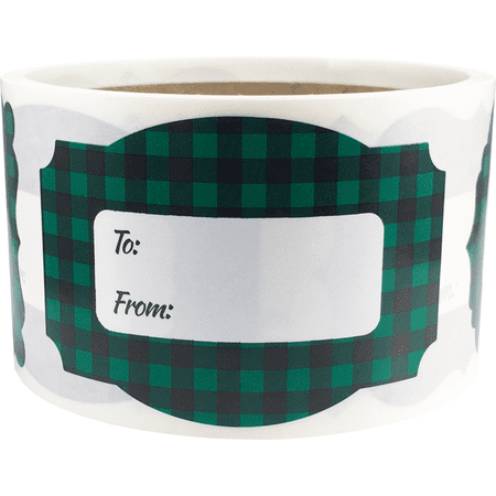 Green Gift Tags Green Buffalo Plaid Christmas Gift Tags Holiday Present Stickers 2 x 3 Inch 100 Total Labels ()