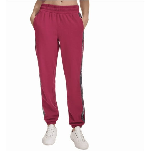 Calvin Klein Performance Women's Eco Fleece Logo Stripe Joggers - Chianti