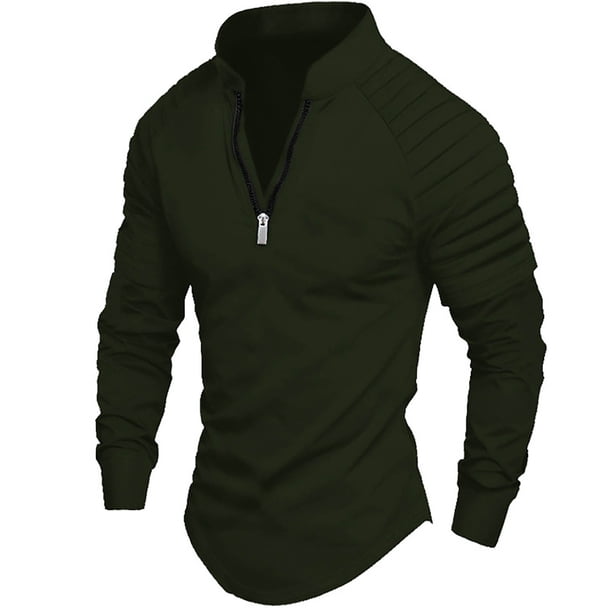 pstuiky camisas de hombre de manga larga, Camisa deportiva de manga larga con cremallera de color liso para hombre camisetas de hombre l