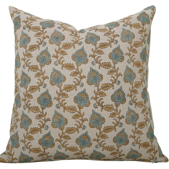 Fabdivine Hand Block Printed Pure Linen Cushion Covers, 12X20, Throw Pillowcase Cushion Cover with Zipper for Sofa, Couch, Home Décor, Outdoor, Farmhouse, Living Room, Madhubala