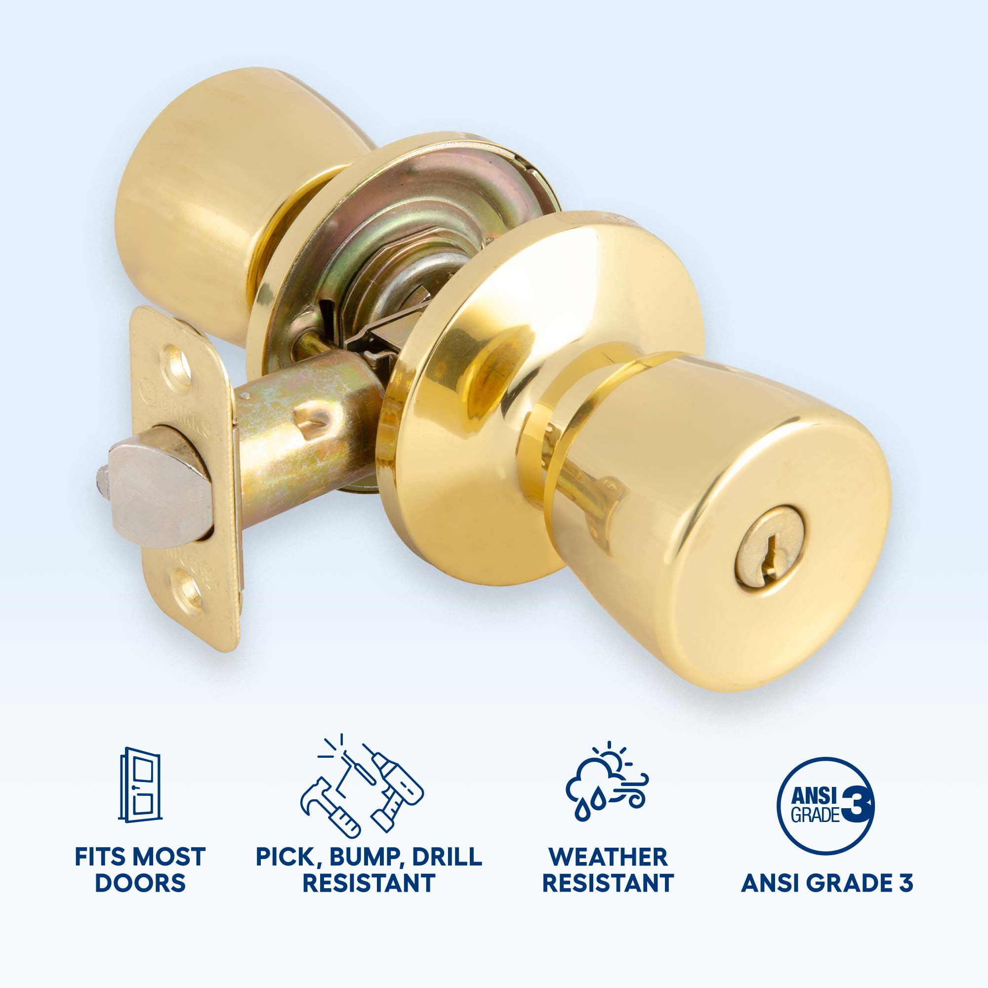 Brinks Mobile Home Keyed Entry Classic Bell Style Doorknob, Polished Brass Finish