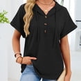 thumbnail image 5 of Womens Summer Clothes Kelon Womens Summer Short Sleeve V Neck Drawstring Hoodies Button Work Blouses Business Casual Outfits, XL, 5 of 8