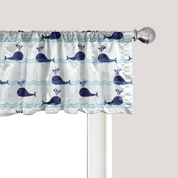 Ambesonne Whale Window Valance, Blue Fish on Water, 54" X 18", Pale Blue Navy Blue