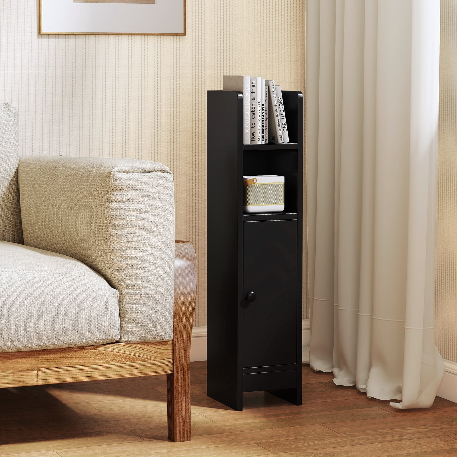 Giantex Slim Corner Bathroom Cabinet, Narrow Floor Cabinet w/ 3-Level Adjustable Shelf, Freestanding Storage Organizer, Black