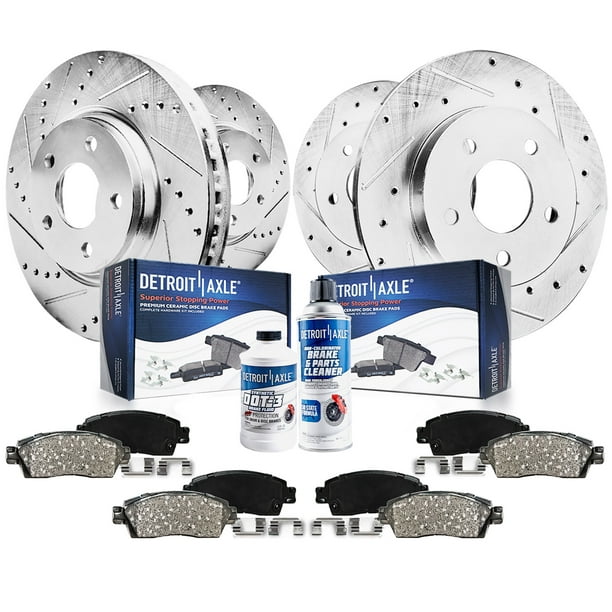 Detroit Axle - Front Rear Drilled Slotted Brakes and Rotors Brake Pads  Replacement for Jeep Wrangler JK 