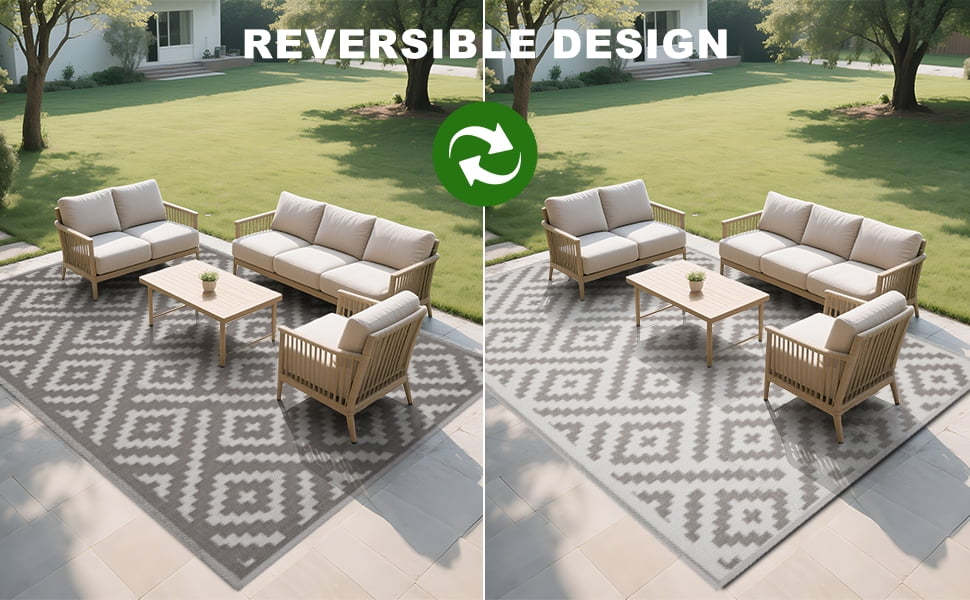 Outdoor Plastic Waterproof Rug 5'x 8' for Patio, Porch, Deck, Backyard, Balcony, Reversible