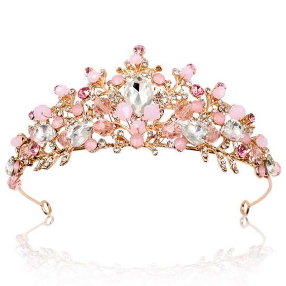 NODG Tiaras y coronas de oro rosa para mujer, tiaras de boda de cristal rosa para mujer, diademas para fiesta de cumpleaños, desfile de graduación, tiara, diadema con diamantes de imitación, corona nu