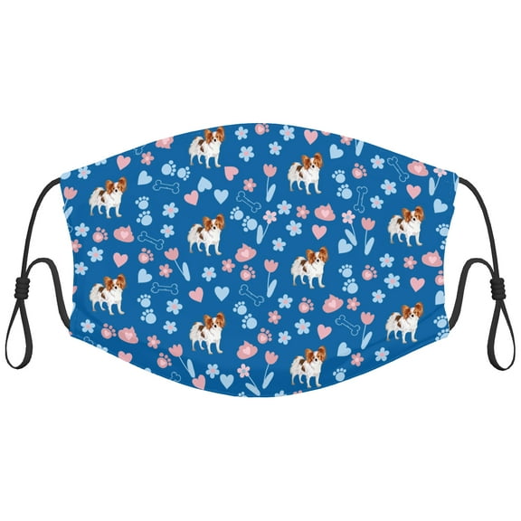 Cute Papillon Dog Graphic Printed Cloth Face Masks Reusable Washable Adjustable for Adults (10 PCS)