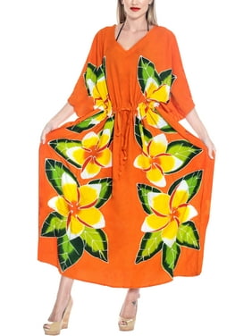 HAPPY BAY Womens Soft Rayon Beach Caftan Vintage Floral Maxi Bikini Dress