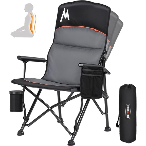 Overmont Camping Chair with Lumbar Support for Adults - Oversized with High Back Supports 450 LBS - Heavy Duty Folding Chair Portable for Outdoor Lawn Patio Balcony with Patent No.: US D1.028.543 S