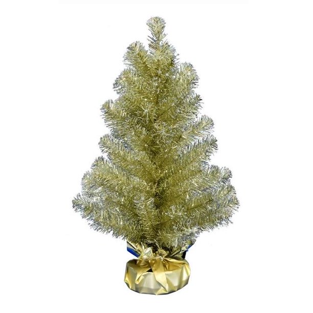Vickerman G190724 2 ft. x 16 in. Champagne Tinsel Tree with 75 PVC