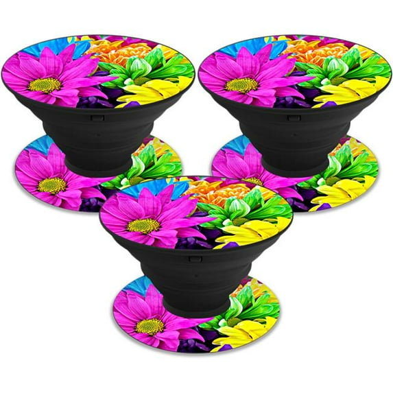 MightySkins POSOCK-Colorful Flowers Skin Decal Wrap for Pop Sockets Sticker - Pack of 3 - Colorful Flowers
