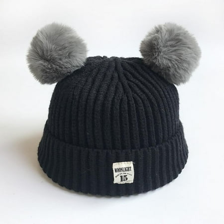 

CottonCandy Infant Toddler Beanie Woolen Hat Pure Color Winter Double Wool Knitted Cap for 1-3 Years Old