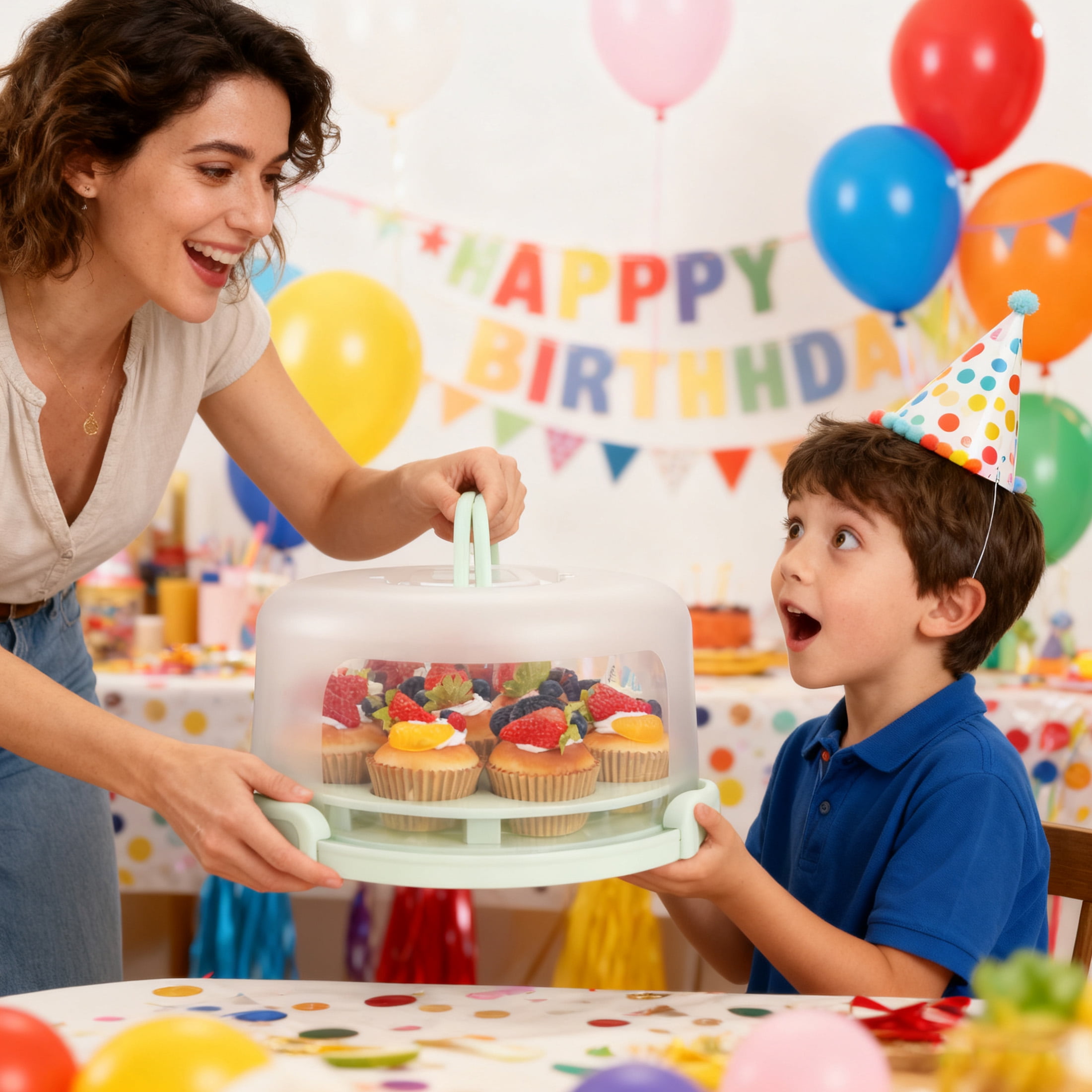 4-in-1 Multipurpose Cake Carrier Round Plastic Container with Lid