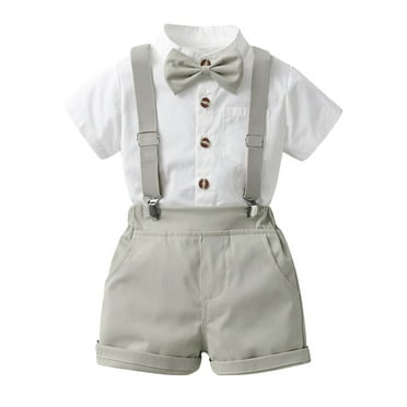 New Baby Boy Decent Blended Stuff Dress With Attached Bow Grey Color