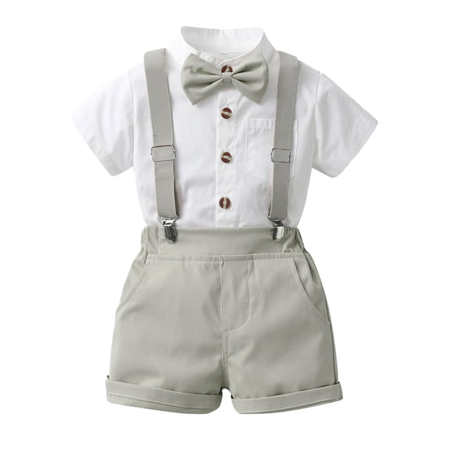 MIASHUI Ensemble de Vêtements d'Été 2 Pcs pour Garçon Tout-Petit, T-Shirt à Manches Courtes et Shorts à Bretelles, Gris, 4-5 Ans