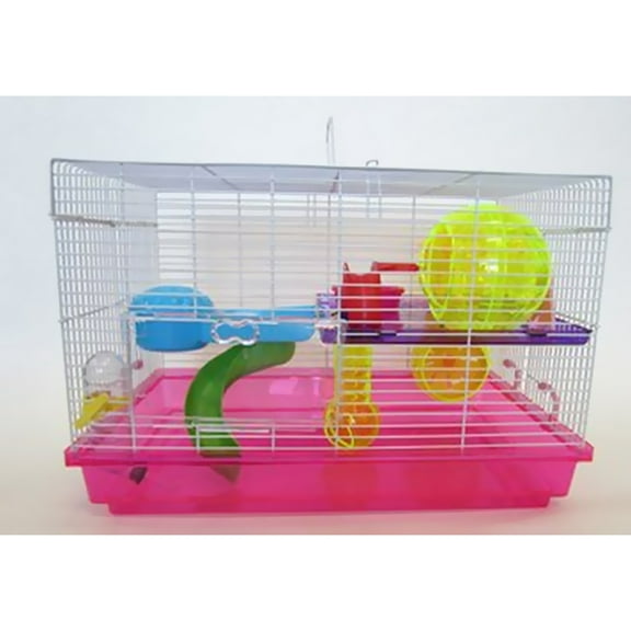 H1812 Clear Plastic Dwarf Hamster, Mice Cage with Color Accessories, Pink