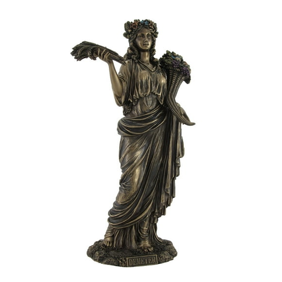Greek Goddess of the Harvest Demeter Bronze Finished Statue - 12 Inches Tall - Hand Painted Accents - Symbolic Homage to the Cycle of Life and Abundance