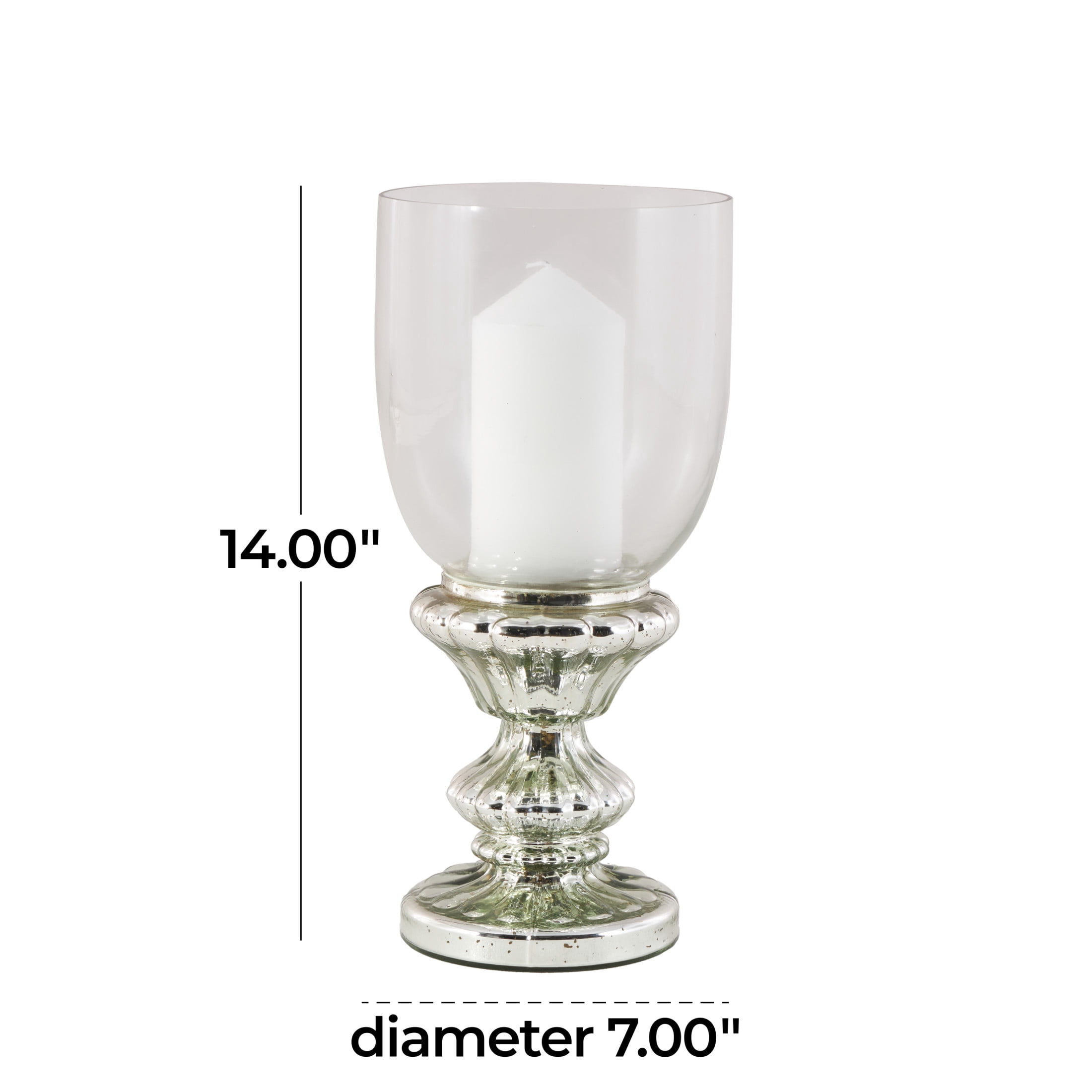 DecMode Silver Glass Handmade Turned Style Pillar Hurricane Lamp with Faux Mercury Glass Finish