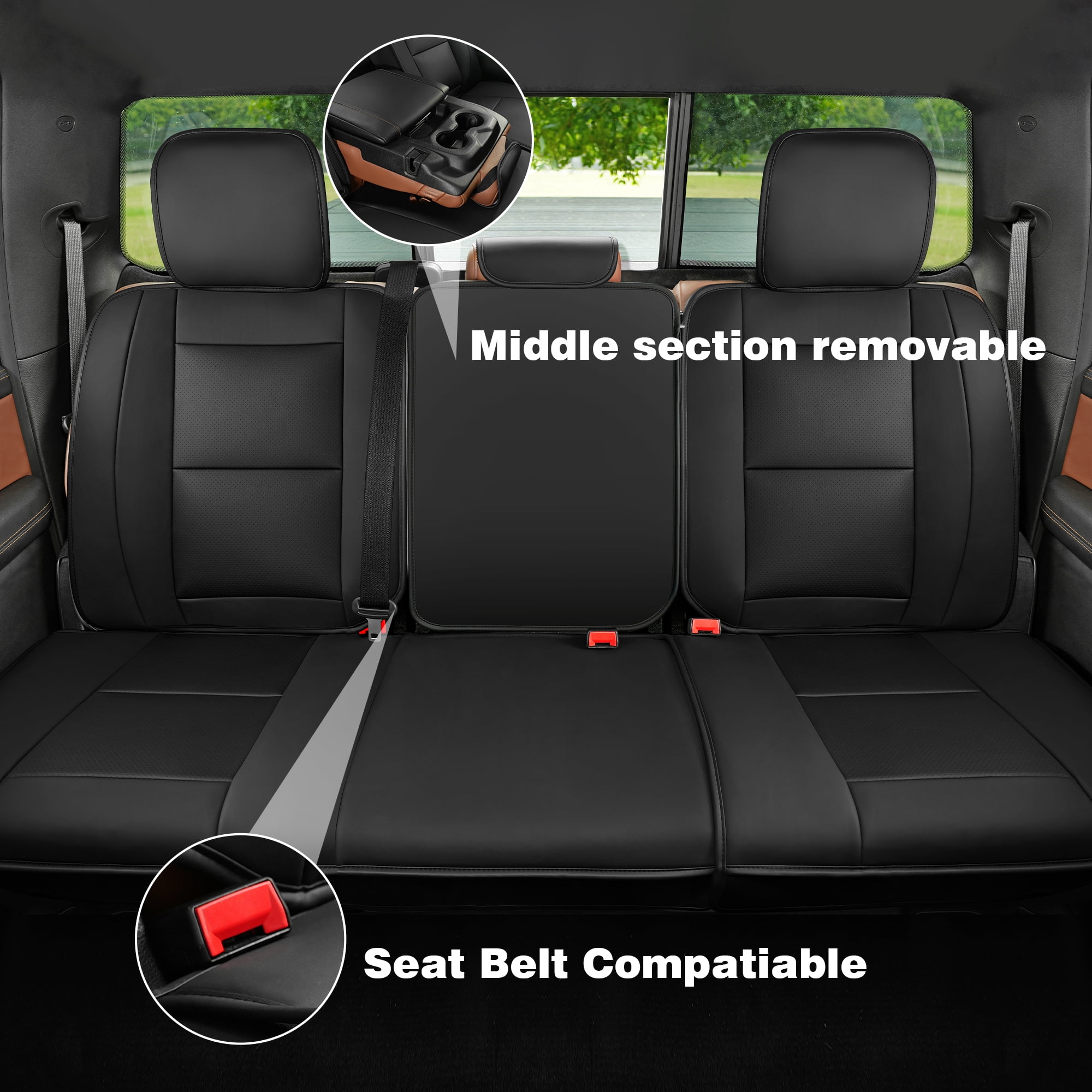 LINGVIDO Waterproof Faux Leather Seat Covers Fit for 2009-2024 Dodge Ram 1500 2500 3500 Seat Cushion Protector Truck Pickup Crew Quad Cab with Split Bench 40/60
