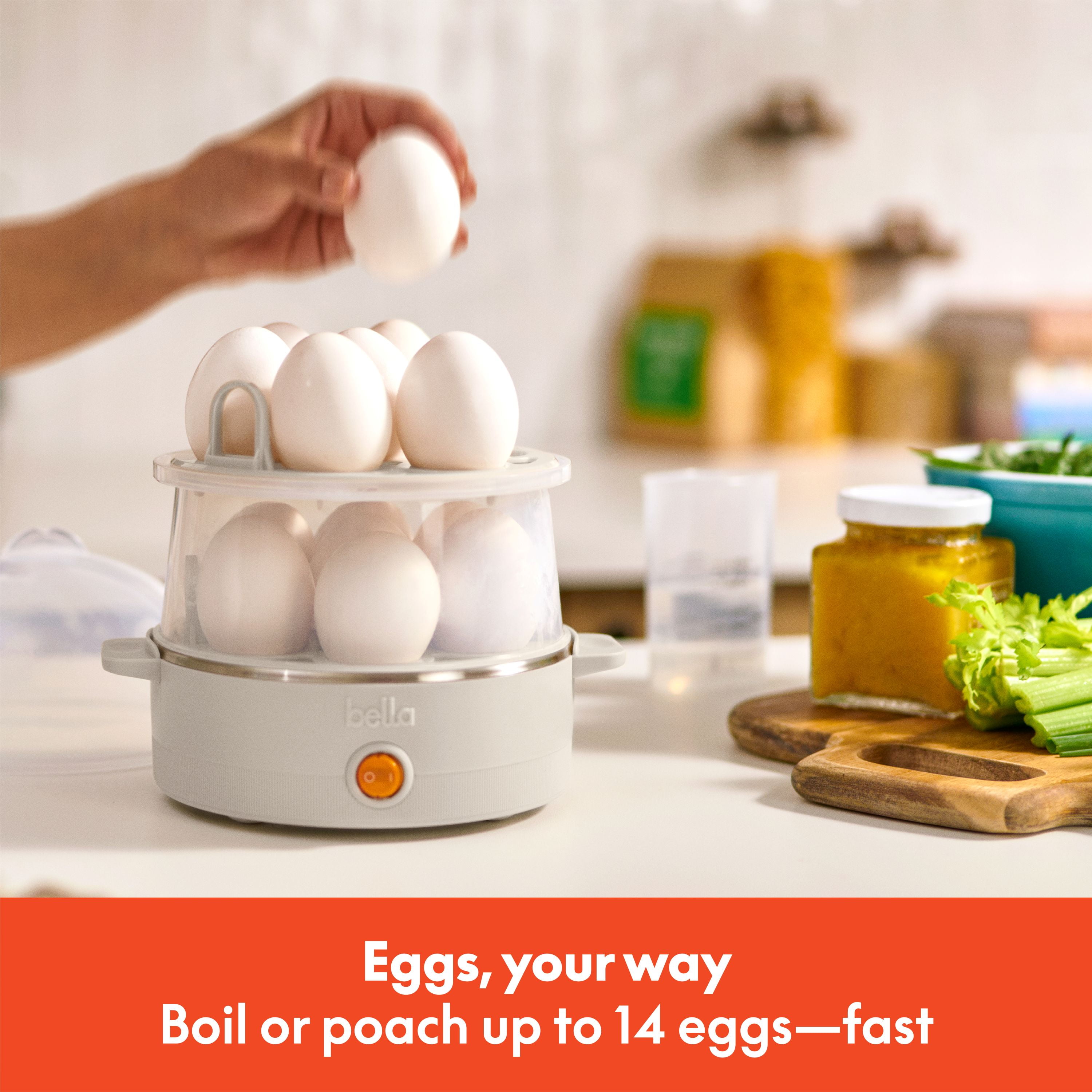 bella 14-Egg Electric Egg Cooker for Hard, Soft Boiled Eggs, Oatmilk