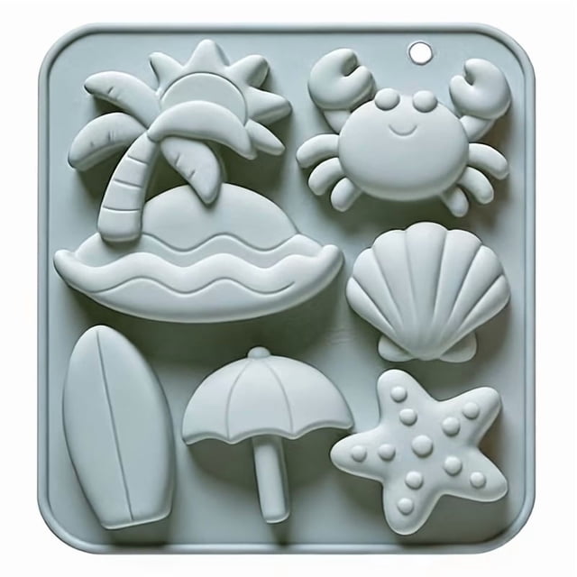 Molde de silicona for cubitos de hielo de 6 cavidades con tema de playa de verano, molde for pastel de chocolate con forma de animal for hornear y hacer hielo