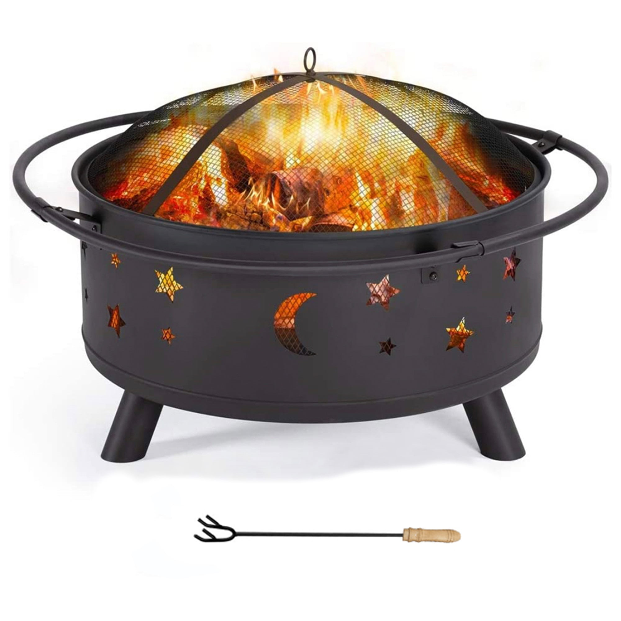 Spaco 32 inch Fire Pit for Outside Portable Wood Small Bowl for with Spark Screen, Fireplace Poker, Spaco 32 inch Fire Pit for Outside Portable Wood Small Bowl for with Spark Screen, Fireplace Poker,