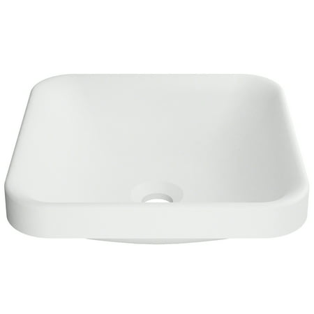KRAUS Natura™ Square Semi-Recessed Composite Bathroom Sink with Matte Finish and Nano Coating in White