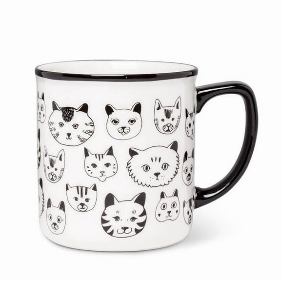 Abbott Collection AB-27-MUG-AB-57 4 in. Simple Cat Faces Mug, White & Black