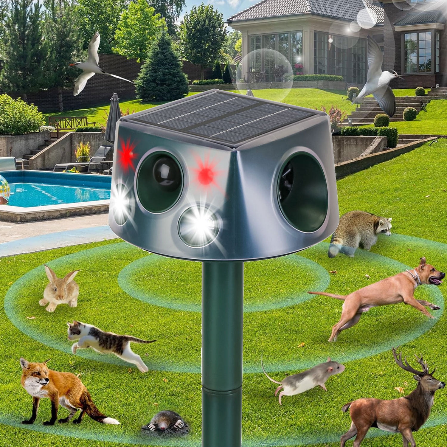 Imountek Solar Animal Repeller Ultrasonic Mole Snake Squirrel Repellent with 3 Modes Motion Sensor