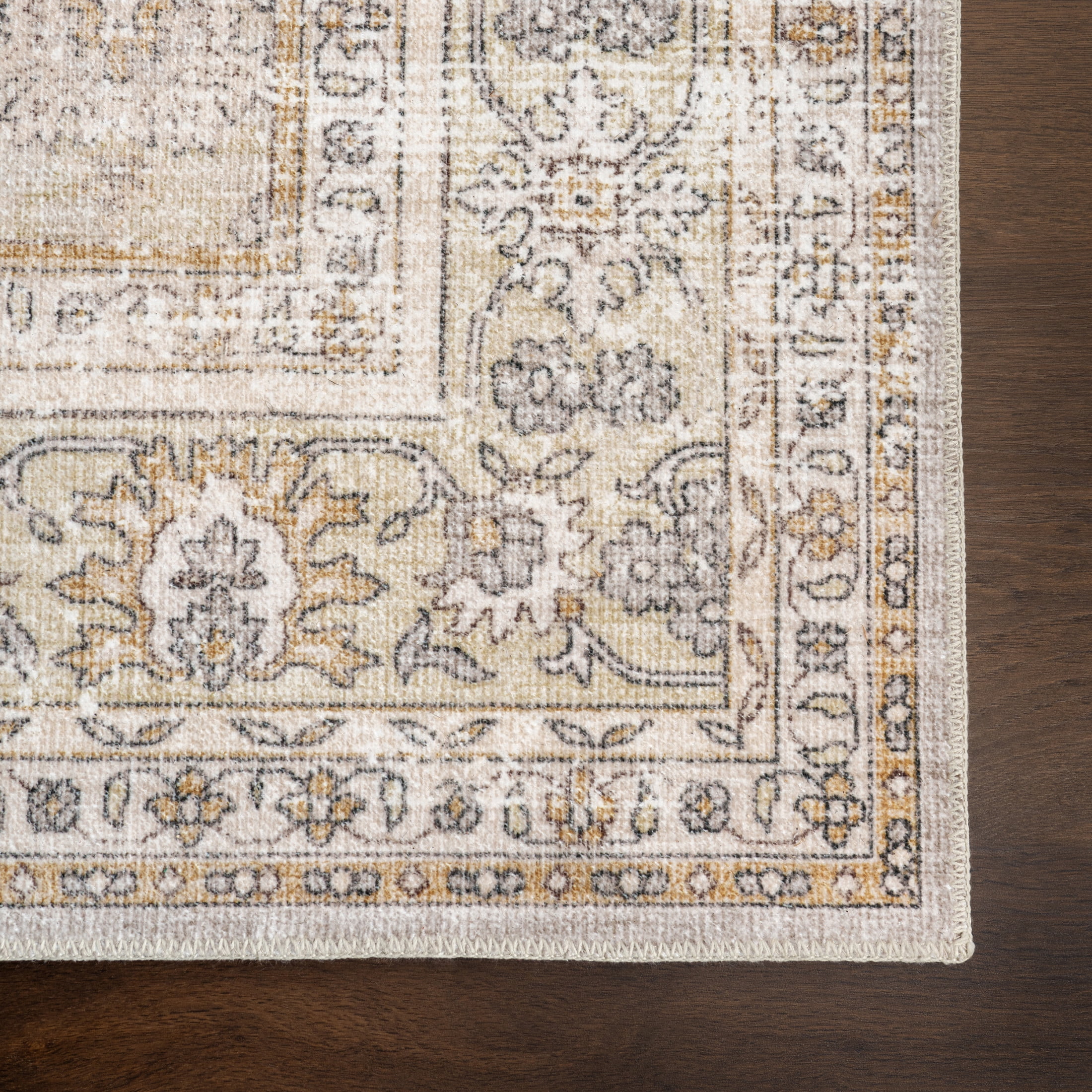 nuLOOM Sia SplashGuard Vintage Floral Machine Washable Area Rug, 9' x 12', Sia Beige