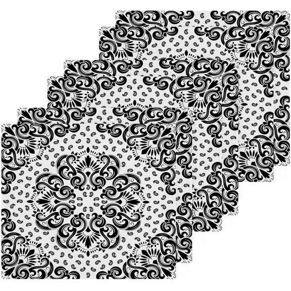 Coolnut 4 PCS Paisley Black & White Washcloths, 12 X 12 Inches Cotton Wash Cloths, Highly Absorbent and Soft Face Towels for Bathroom,Gym,Hotel and Spa