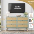 thumbnail image 4 of Brafab Vintage Natural Rattan 6 Drawers Dresser for Bedroom, Mid-Century Modern Dresser with Sturdy Wooden Legs, Boho Double Chest of Drawers with Wood Handles for Closet, Living Room, Mint, 4 of 6
