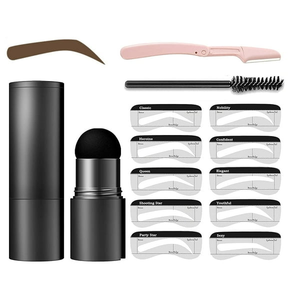 Professional One Step Eyebrow Stamp Stencil Kit with 10 Reusable Eyebrow Stencils, Eyebrow Razor, Eyebrow Brush, and Eyebrow Stamp (Blonde)