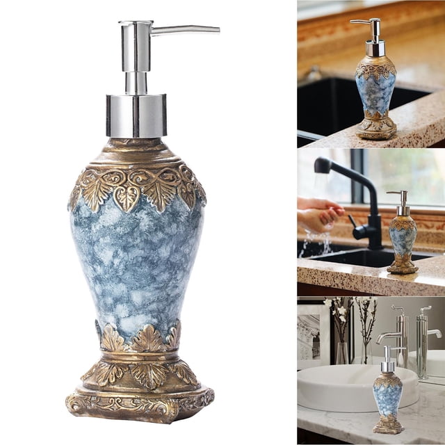 Botella de bomba de champú de estilo vintage Botellas vacías reutilizables Dispensador de bomba de jabón Botella de loción Botellas de acondicionador Azul Baoblaze Botella dispensadora con bomba