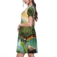 thumbnail image 2 of Naloa Lake Forest Dinosaur Print Womens Summer A-Line Dress with Pockets,Short Sleeve Dresses,Flowy Beach Swing Dress for Vacation Travel, 2 of 6