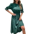 thumbnail image 6 of Kmdttou Women's Summer Casual Sexy FashionShort Sleeve Round Neck Solid Color Pleated Dress,Chic Day Dresses for Ladies Summer Wear, 6 of 6