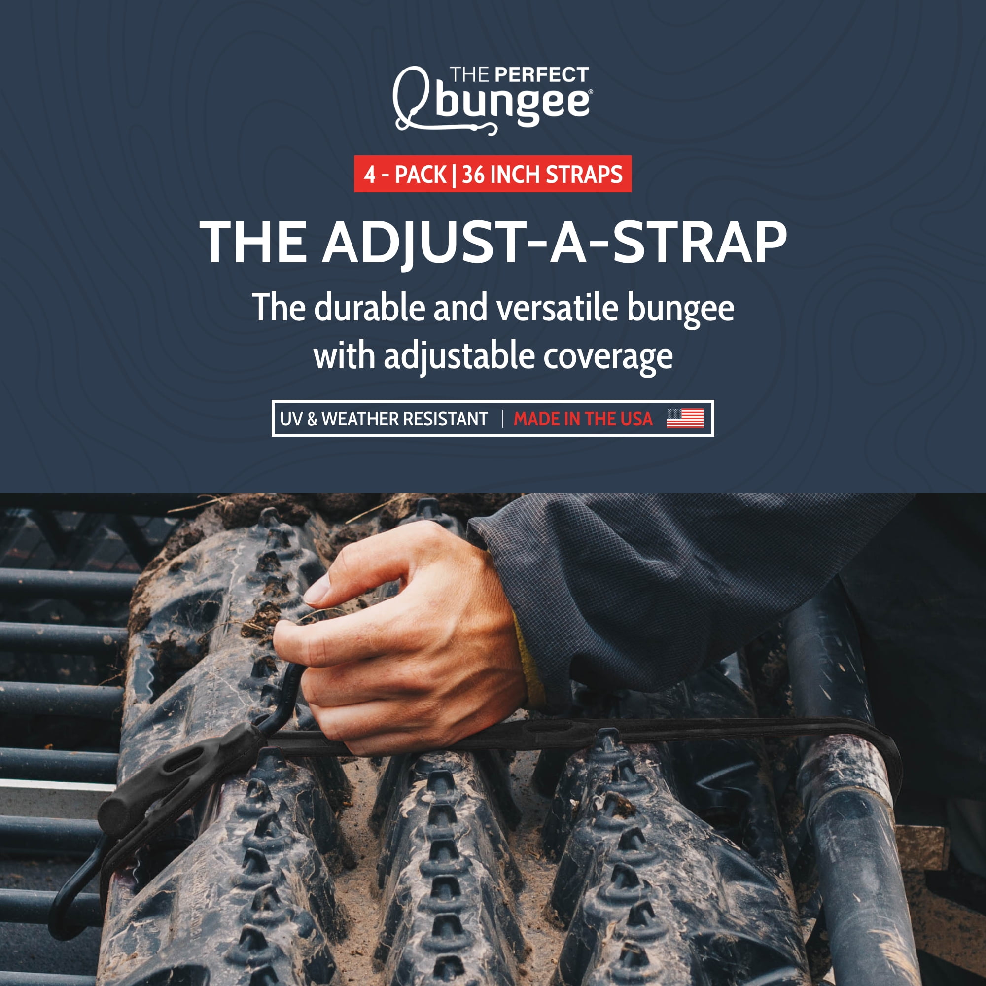 (8 pack) The Perfect Bungee 36” Adjust-A-Strap Poly Bungee Strap, 2X Stretch, UV Resistant, Orange, 4PK