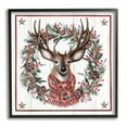 thumbnail image 2 of Rustic Holly Pinecone Wreath Bordered Reindeer Scarf Animals & Insects Graphic Art Framed Art Print Wall Art, 2 of 5