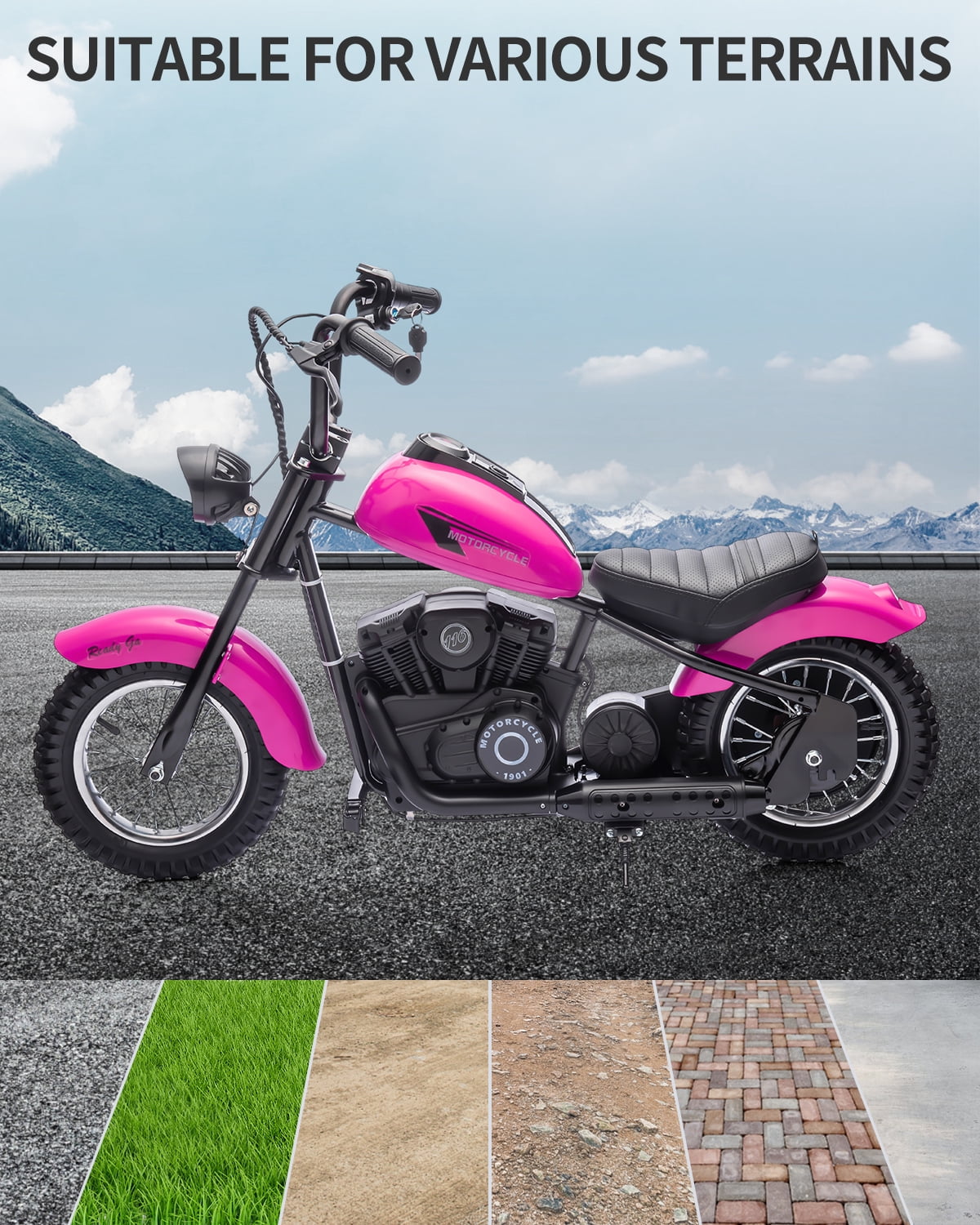 24V Electric Dirt Bike for Kids, 2 Speed Max Up to 14 Mph & 60 Minutes Continuous Electric Motorcycle with Led Lights, Leather Seat, Handbrake for Big Kids Teen, Ideal Christmas Gifts