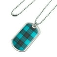 thumbnail image 2 of Plaid Turquoise Teal Gray Grey Pattern Military Dog Tag Pendant Necklace with Chain, 2 of 4