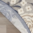 thumbnail image 3 of Nourison Aloha Floral Bordered Flatweave High-Low Indoor Outdoor Round Rug Blue Grey 710 x 7'10", 3 of 10