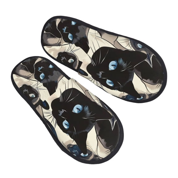 House Slippers for Women Men - Siamese Cat Blue Eyes Pattern Lightweight House Shoes Fuzzy Slippers, Soft Slip-On Cozy House Slippers for Woman Indoor Outdoor