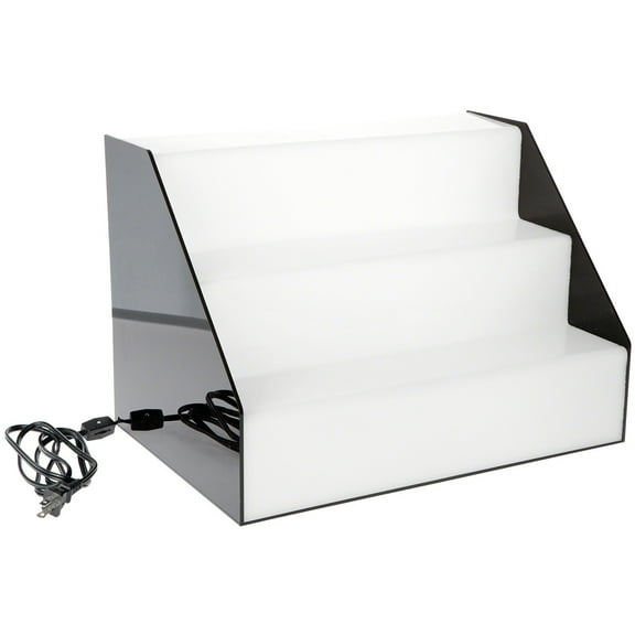 Plymor Black/White Acrylic 3-Step Display Stairs (Backlit), 12.5" H x 18.25" W x 12.5" D