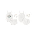 thumbnail image 2 of FOCUSNORM Baby Girl Summer Outfits Waffle Flower Embroidered Sleeveless Romper Ruffles Shorts Headband 3Pcs Clothes Set, 2 of 9