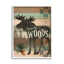Stupell Enjoy The Wood Patterned Moose Animals & Insects Painting White Framed Art Print Wall Art