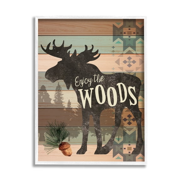 Stupell Enjoy The Wood Patterned Moose Animals & Insects Painting White Framed Art Print Wall Art