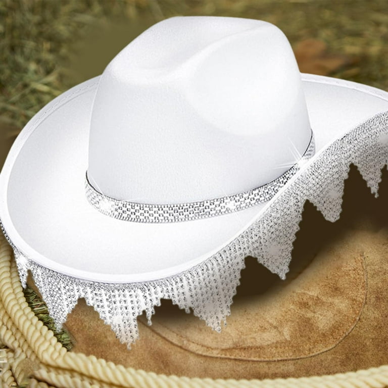 fenteer Cowboy Hat with Western Rhinestone Tassels, Cowgirl Hat